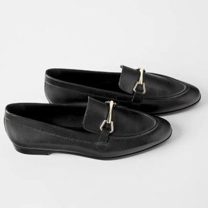 NWT Zara Black Leather Loafers Horsebit